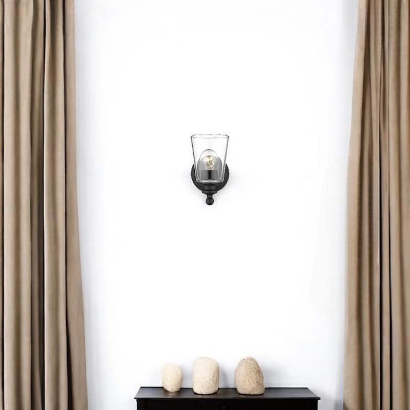 Modern Clear Glass Shade Wall Sconce with Swing Arm for Home Lighting - 1 - Matte-Black