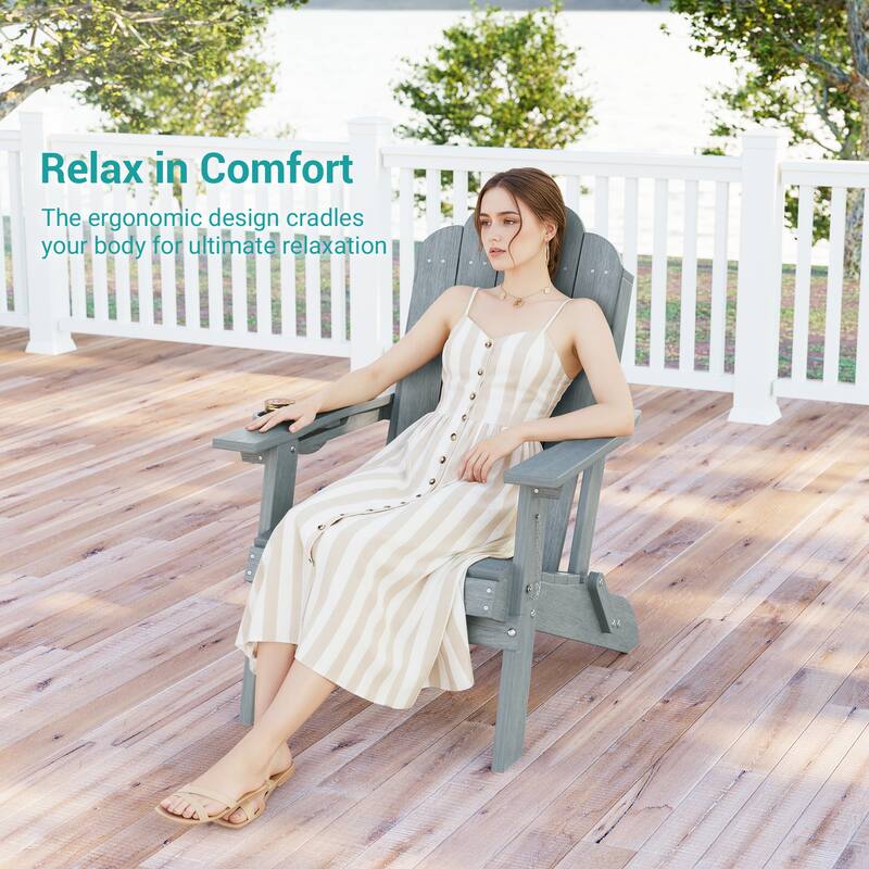 Foldable HDPE Adirondack Chair All-Weather W/ Cup Holder