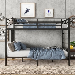 Space-Saving and Noise Reduced Design Metal Bunk Bed for Teens and Adults, Full XL over Queen, Black