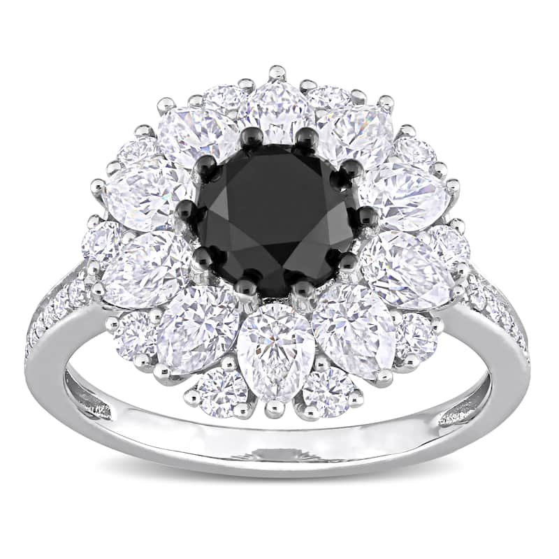 Miadora 10k White Gold 1 1/2ct TDW Black Diamond & Created White Moissanite Halo Engagement ring