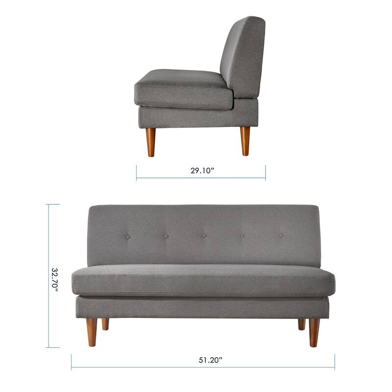 ADAIR MidCentury Modern Tufted Linen Fabric Loveseat with Armrest Pockets Light Grey By Crown Comfort - Grey