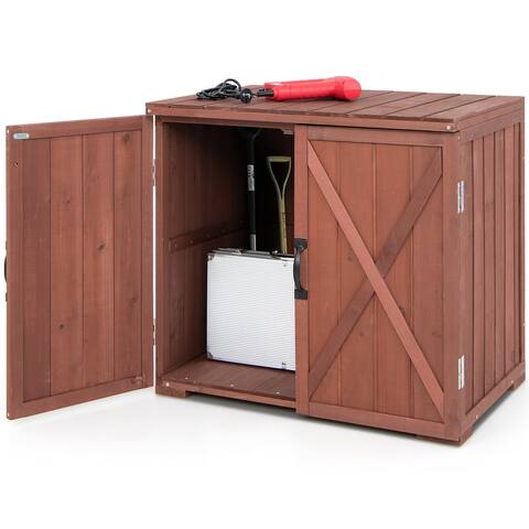 Costway Storage Cabinet with Double Doors Solid Fir Wood Tool Shed - See Details
