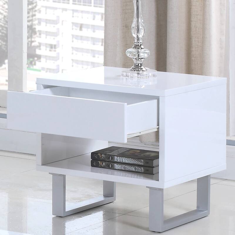 Modern Design Glossy White Living Room Table Collection - End Table Only - White