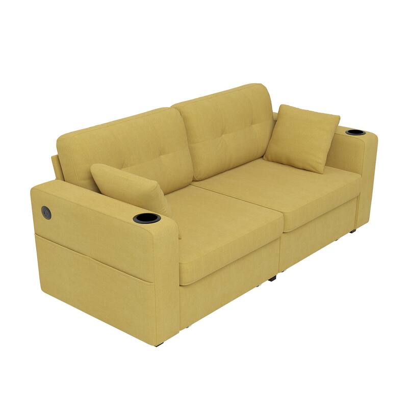 Sofas, Couch Set, 3 Seats Sofa, USB Charging,Wood Frame, Easy to Install, with Storage, Charging Station, Cup Holder