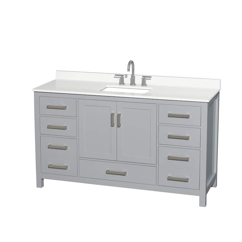 Wyndham Collection WCS141460S-QTZ-US3MXX Sheffield 60" Free Standing - Gray / White Quartz Top / Brushed Chrome Hardware