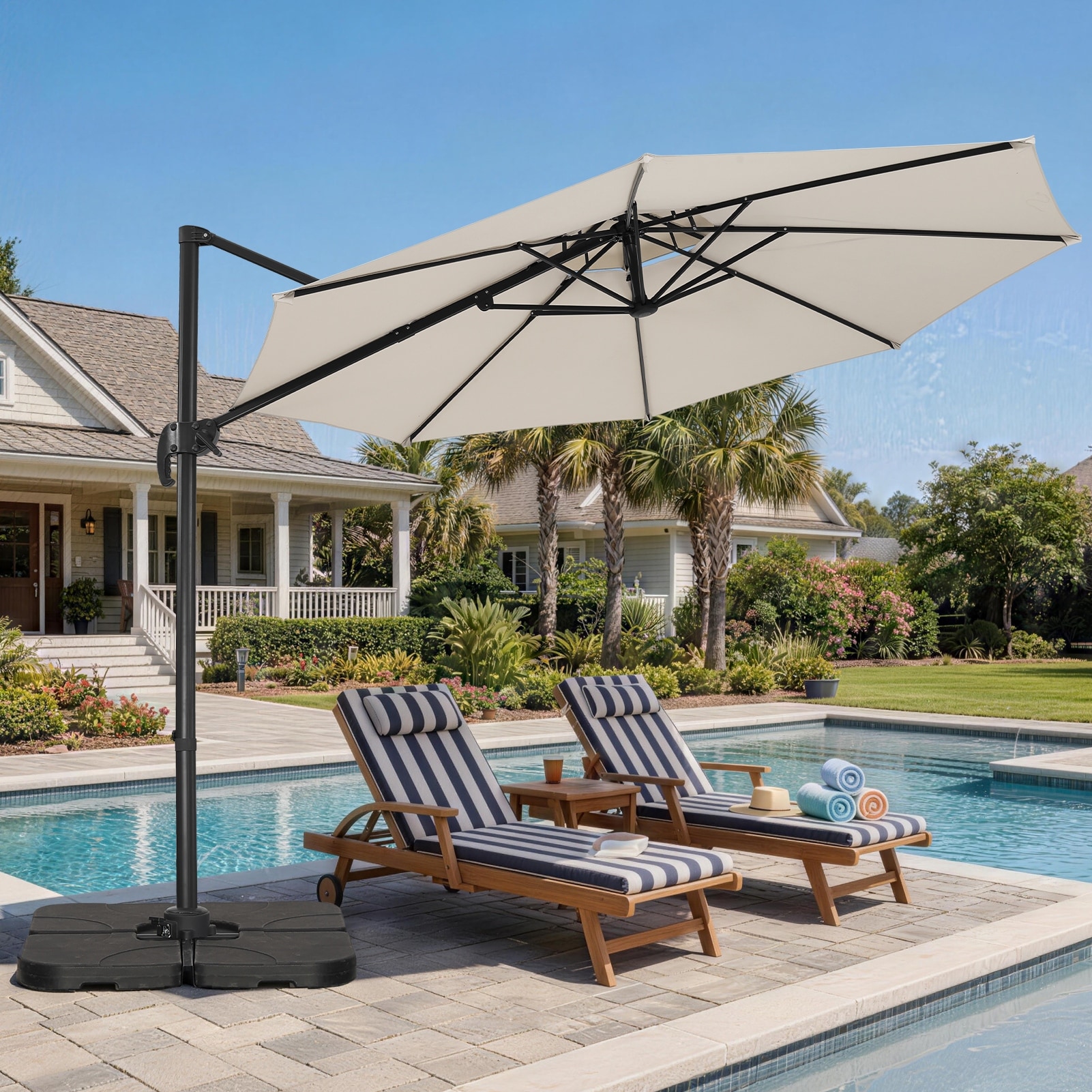 Autlaycil 10ft Cantilever Outdoor Patio Umbrella with Base Included
