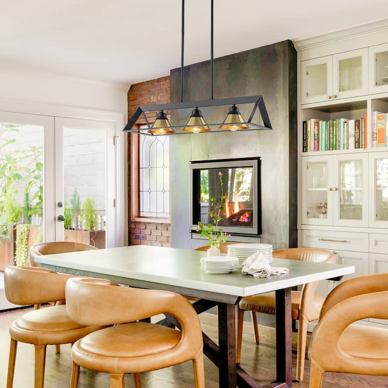 3-Light Industrial Linear Kitchen Island Pendant Light Cone Shades - Dia.25.59-in