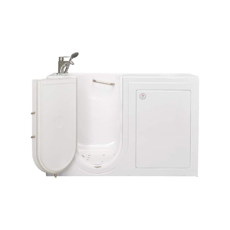 Ella Lounger 27"x60" Acrylic Hydro Massage Walk-In Bathtub with Outward Swing Door, 2 Piece Fast Fill Faucet, 2" Dual Drain - Hydro + Air Massage - Left Door + Heated Seat