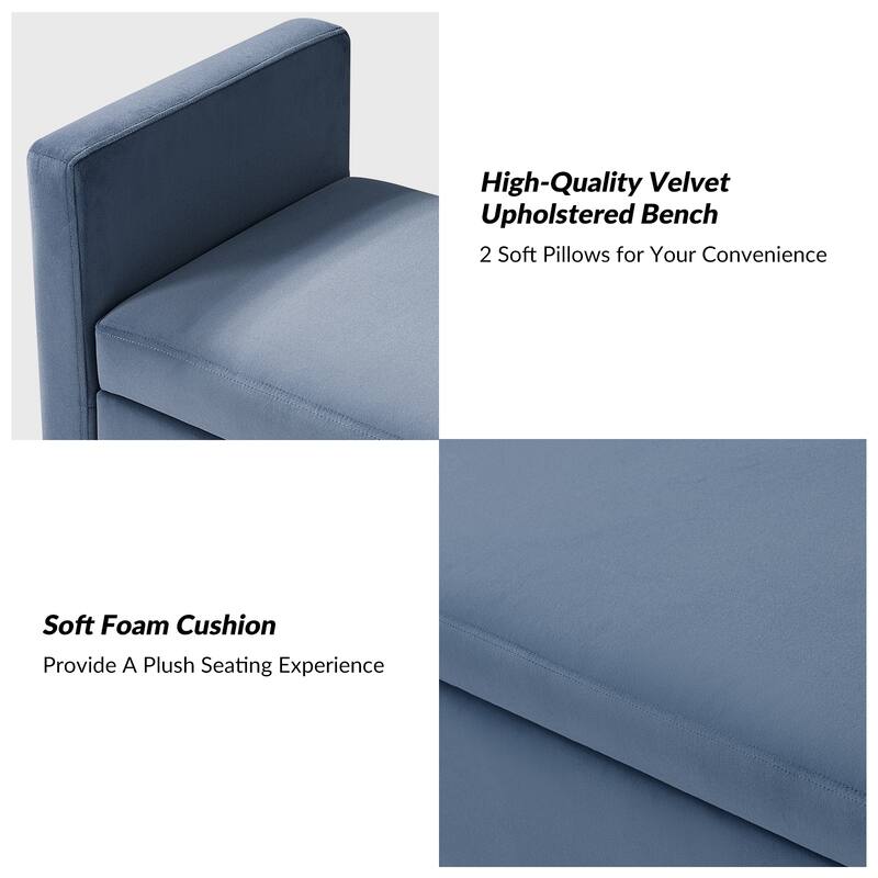Angelus Modern 56''W Upholstered Flip Top Storage Bench withTwo Pillows and Arms by HULALA HOME