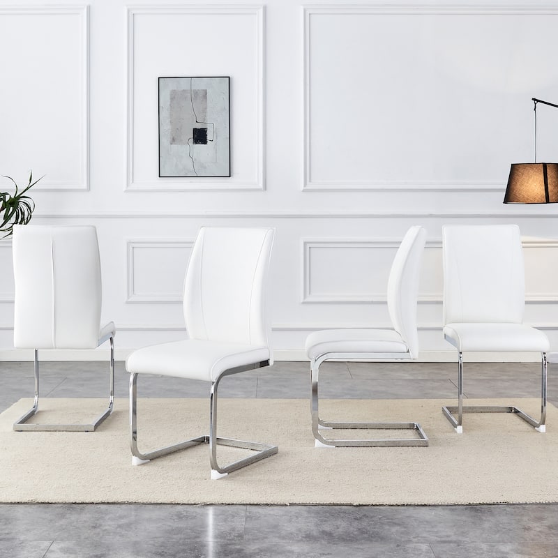 Luxury Arch Chair Set of 4 PU High Resilience Dining Chair with Arched Metal Silver Leg Indoor Guest Chairs