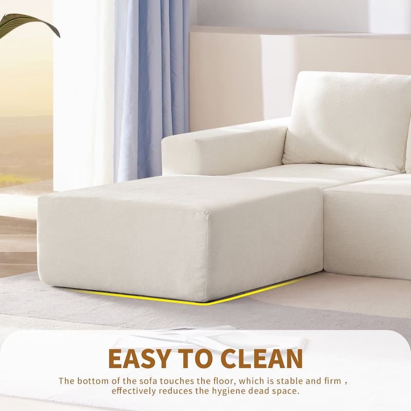 Modular U-Shaped Sectional Sofa with 2 Ottomans, Chenille Cloud Floor Couch, Fully Compressed Upholstered Sofa