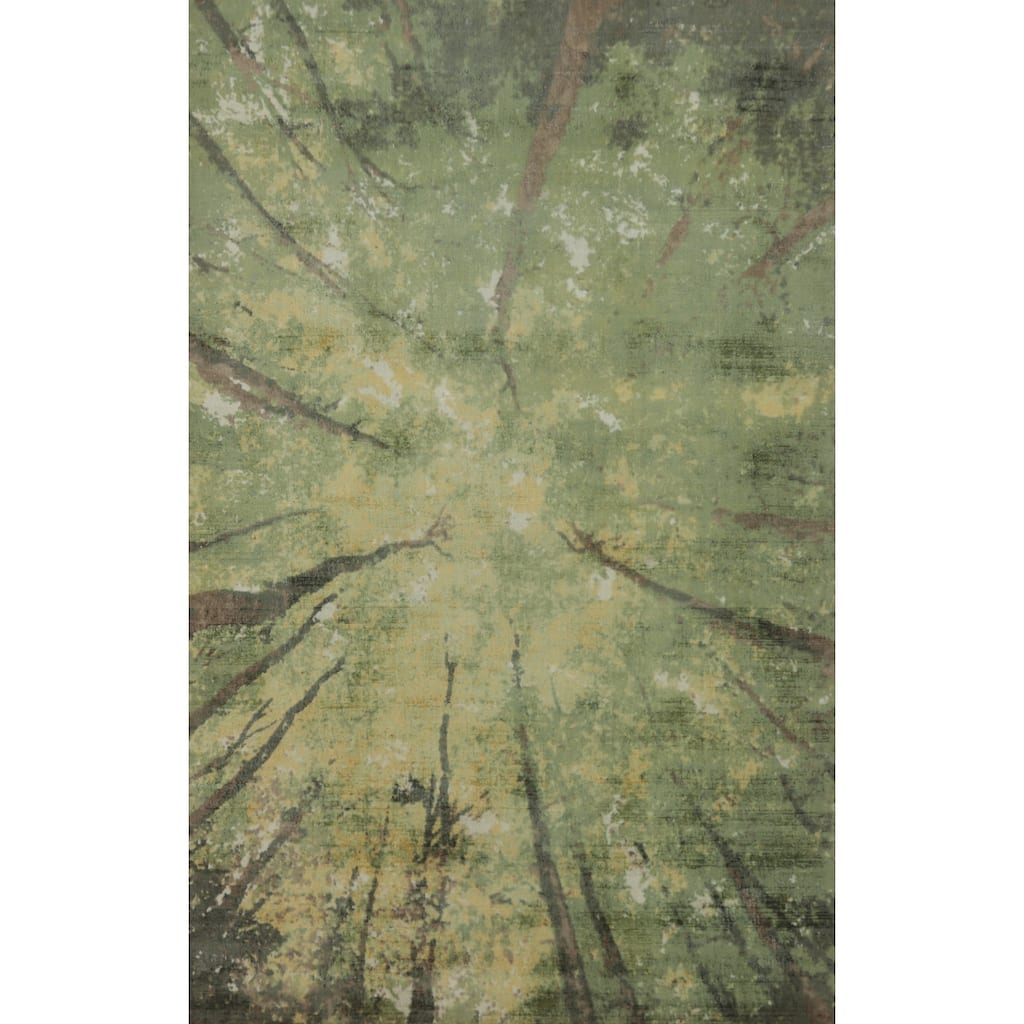 Hand-knotted Modern Silk Green Abstract Oriental Area Rug - 7' 11'' X 4' 11''
