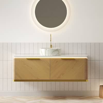 48" Bathroom Vanity with Vessel Sink Floating Storage Cabinet with Sensor Light and 2 Drawers, Pre-assembled