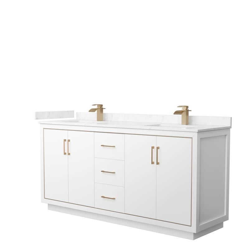 Icon Double Vanity Set, Cultured Marble Top, No Mirror - 72-Inch Double - White, Bronze Trim,Carrara Cultured Marble Top