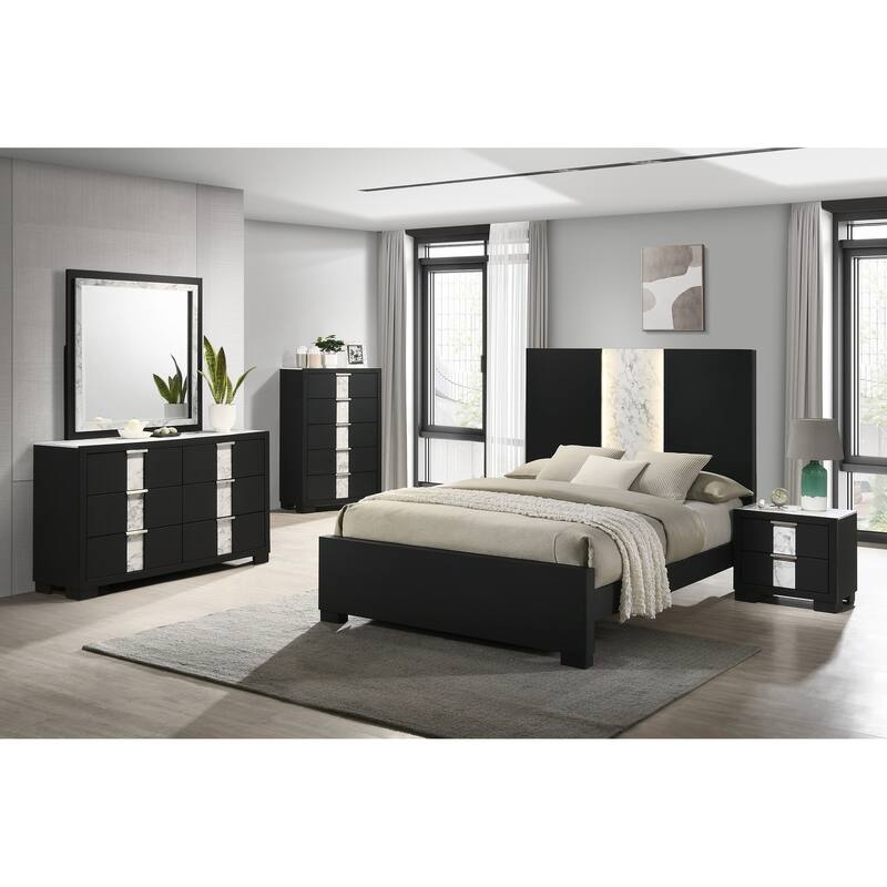 Eirena 5 Piece Black LED Panel Bedroom Set - King