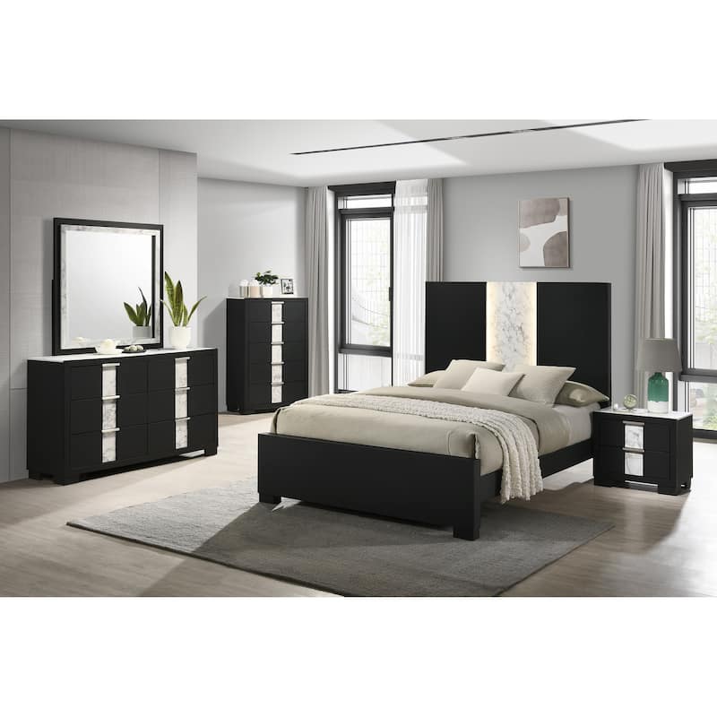 Eirena Black LED Panel Bed - King