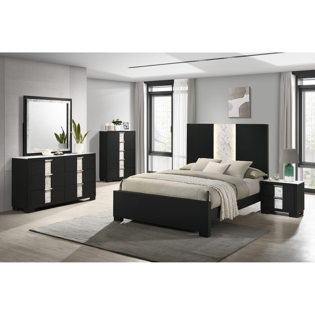Eirena Black LED Panel Bed