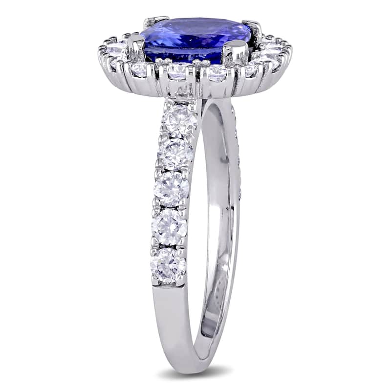 Miadora 1ct TDW Diamond and Cushion Shape 1 7/8Tanzanite Engagement Ring in 18k White Gold