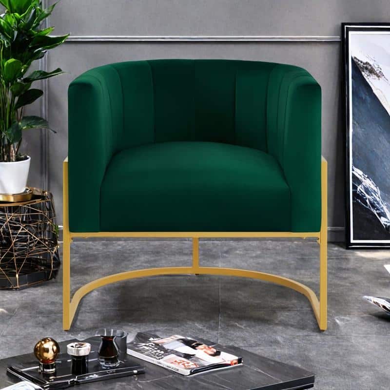 Mid-Century Accent Chair with Metal Frame & Curved Back Support - Emerald