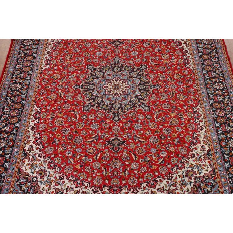 Floral Red Kashan Turkish Area Rug Dining Room Machine Made Carpet - 9'9" x 12'7"