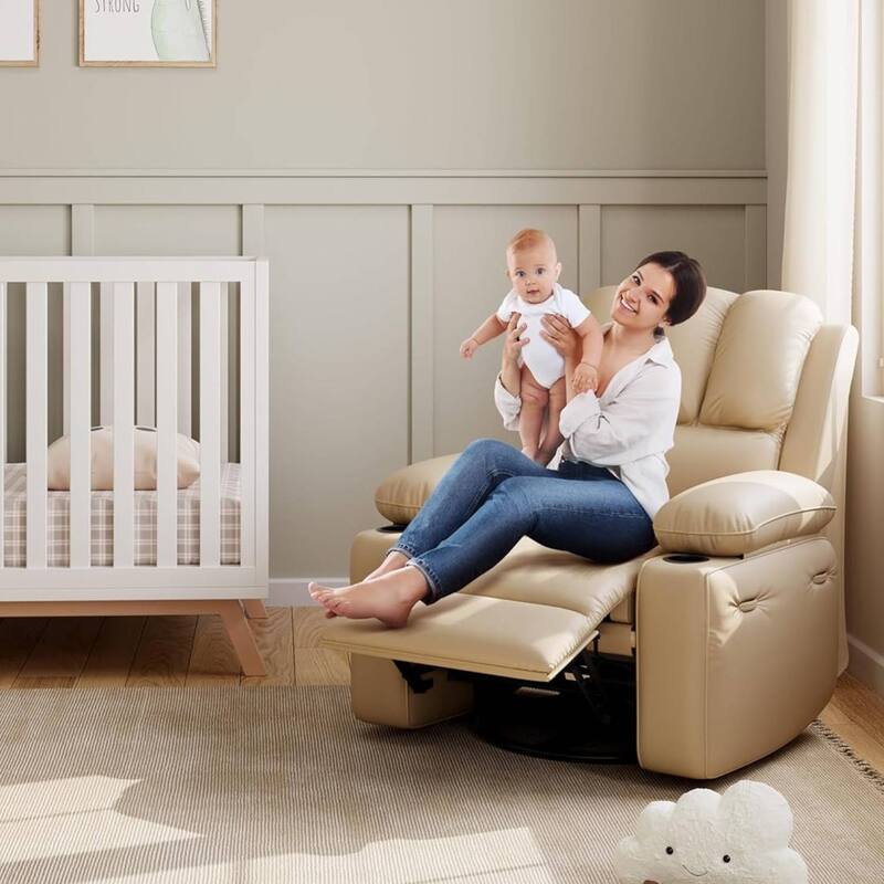 Oversized Manual PU Leather Recliner Sofa Chair with Cup Holders