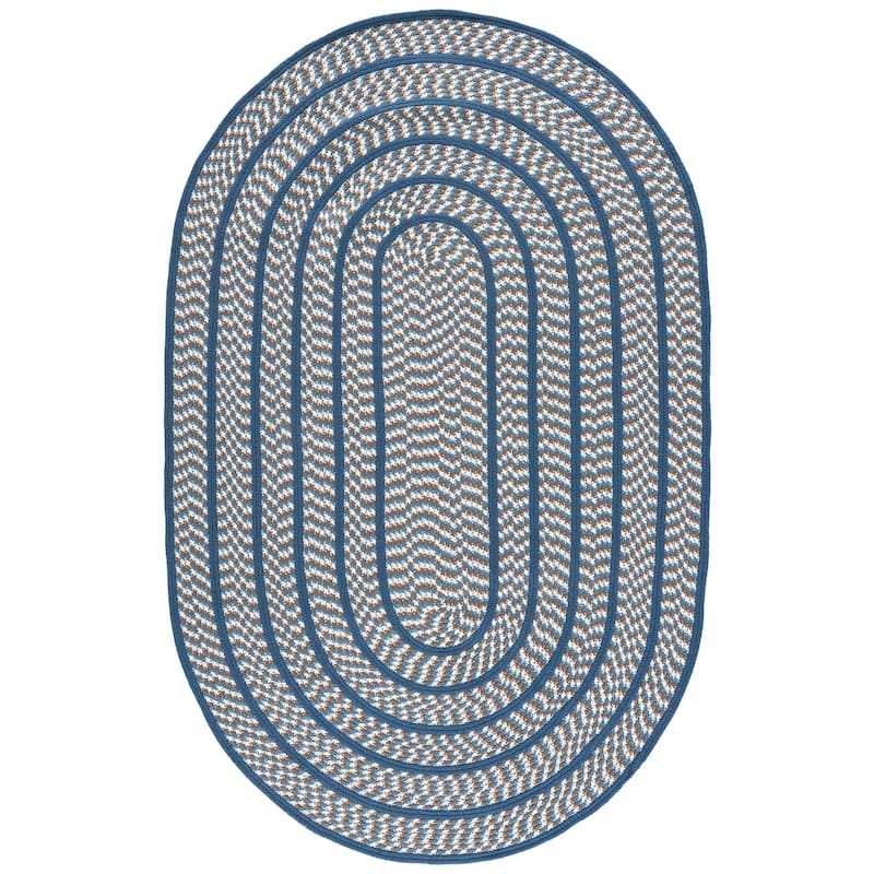 SAFAVIEH, Handmade Braided Jinela Country Rug - 5' x 8' Oval - Ivory/Blue