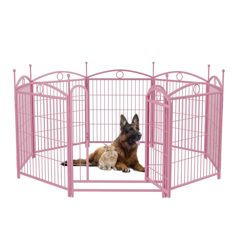 Dog Playpen 32 inch 8 Panels Metal Dog Pen Pet Dog Fence with Doors, Heavy Duty Dog Fence Puppy Pen Foldable Pet Exercise Pen