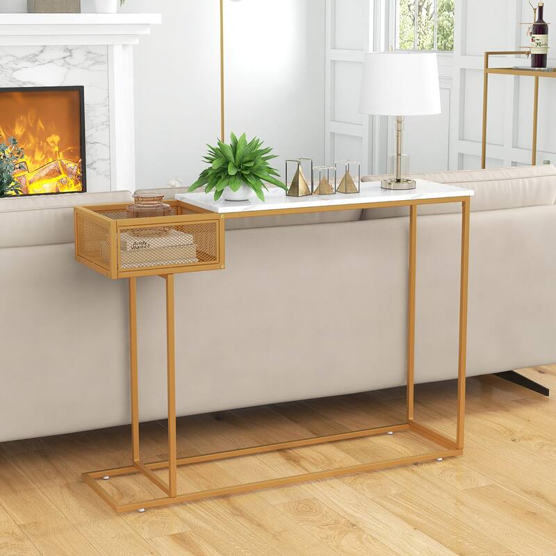 Gymax Console Table Faux Narrow Marble Entryway Sofa Table with