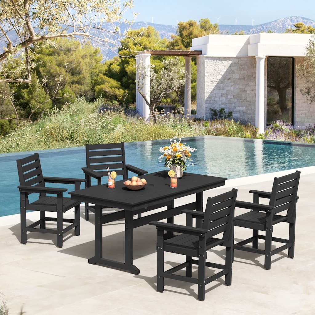A 66.1-inch HDPS Outdoor Rectangular Table With Umbrella Holes - 32.7" W x 66.1" L x 30.1" H
