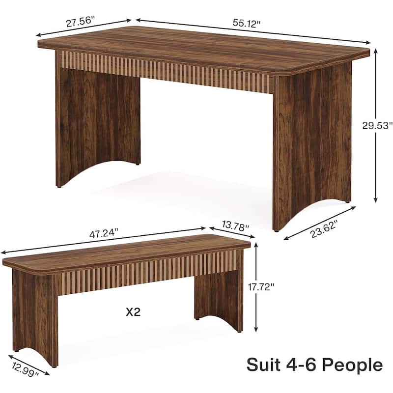 55 Inches Dining Room Table with 2 Benches for 4-6 Peoplefor Kitchen, Dining Room