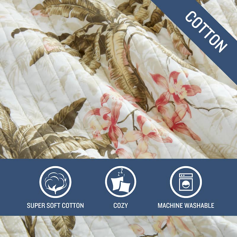 Tommy Bahama Bonny Cove Cotton Reversible Beige Quilt Set