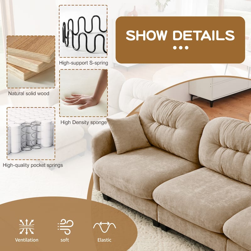 74" Loveseat Sofa, Modern Chenille Deep Seat Sectional Couch for Living Room, Tufted Backrest Love Seat with Pillows
