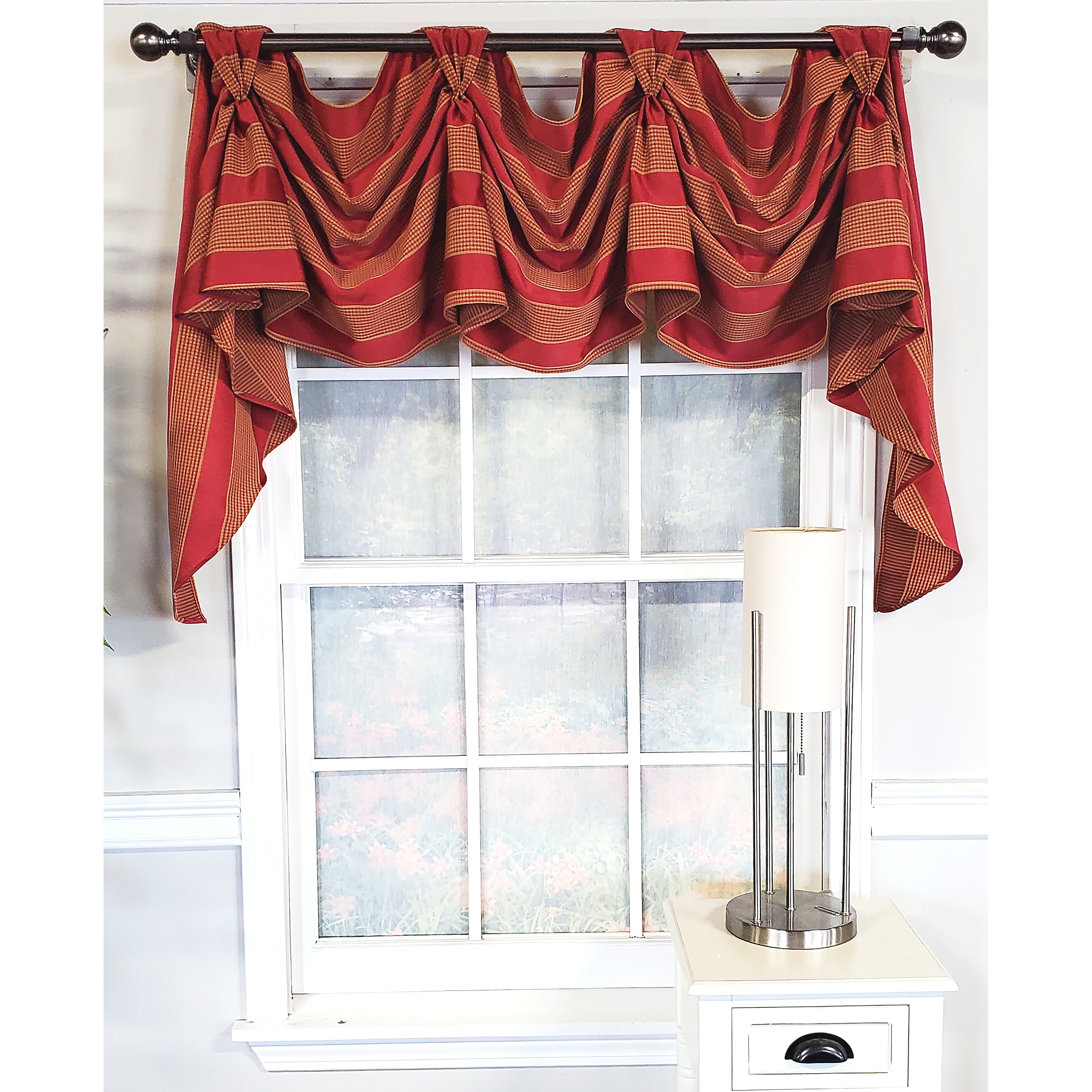 RLF Home Design Ribbon Stripe Victory Swag 3-Scoop Window Valance