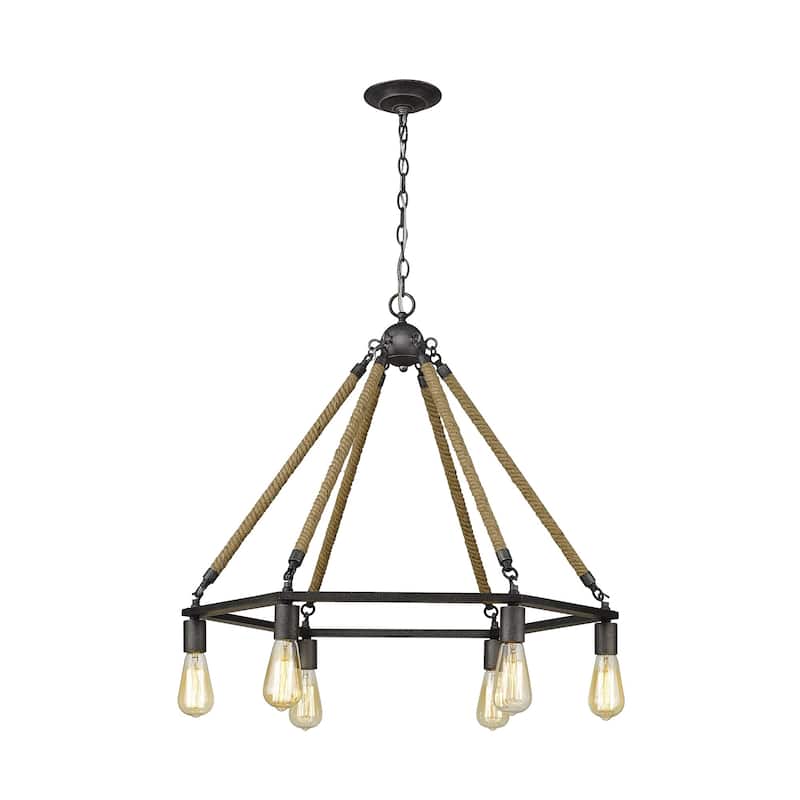 HomeRoots Brown and Black Six Light Metal Dimmable Chandelier - 30.13' X '25.63' X '30.13