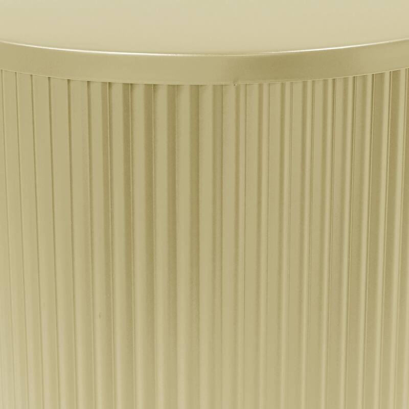 15" Modern Round Side Table with Vertical Stripes and Iron Frame for Living Room or Bedroom