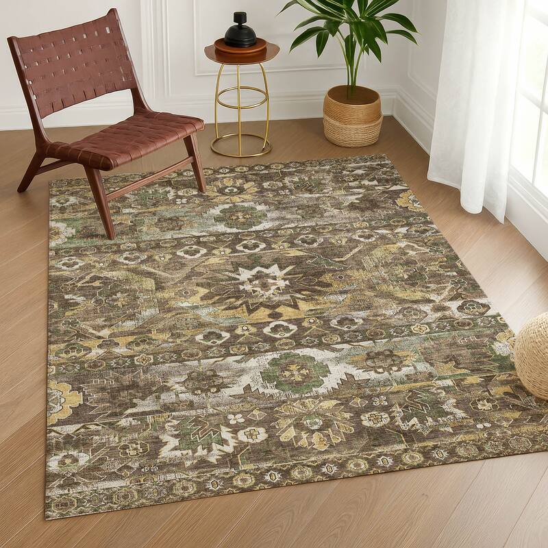 Machine Washable Indoor/ Outdoor Traditional Hudson Chantille Rug