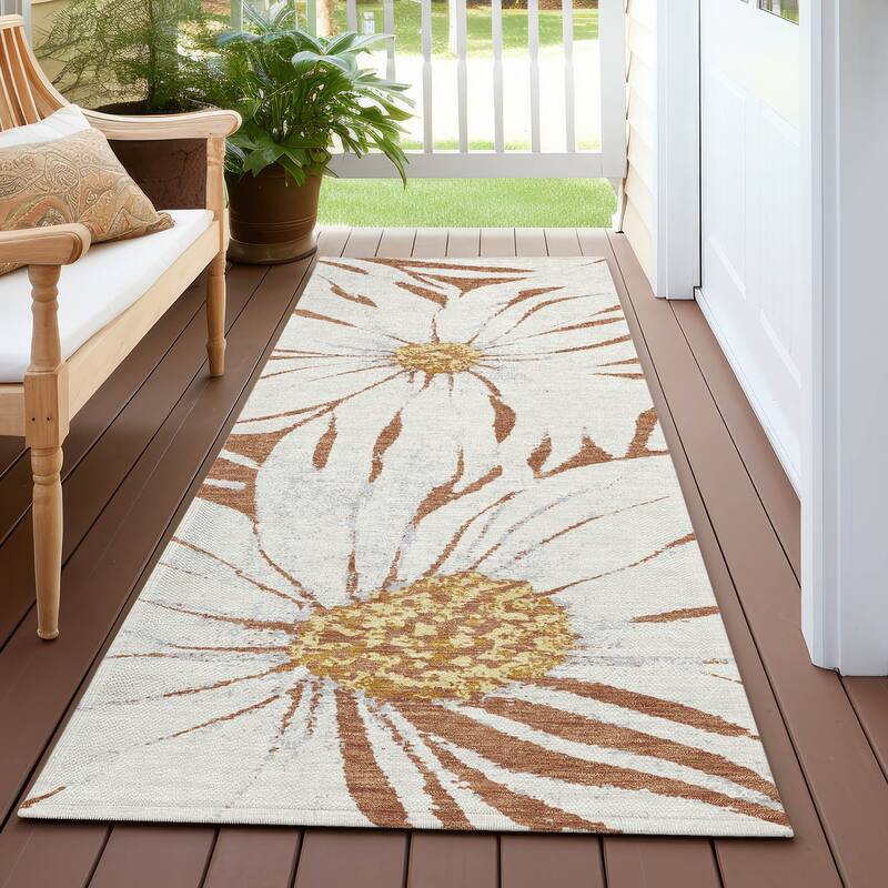 Machine Washable Indoor/ Outdoor Floral Chantille Rug - Copper - 2'3" x 7'6"