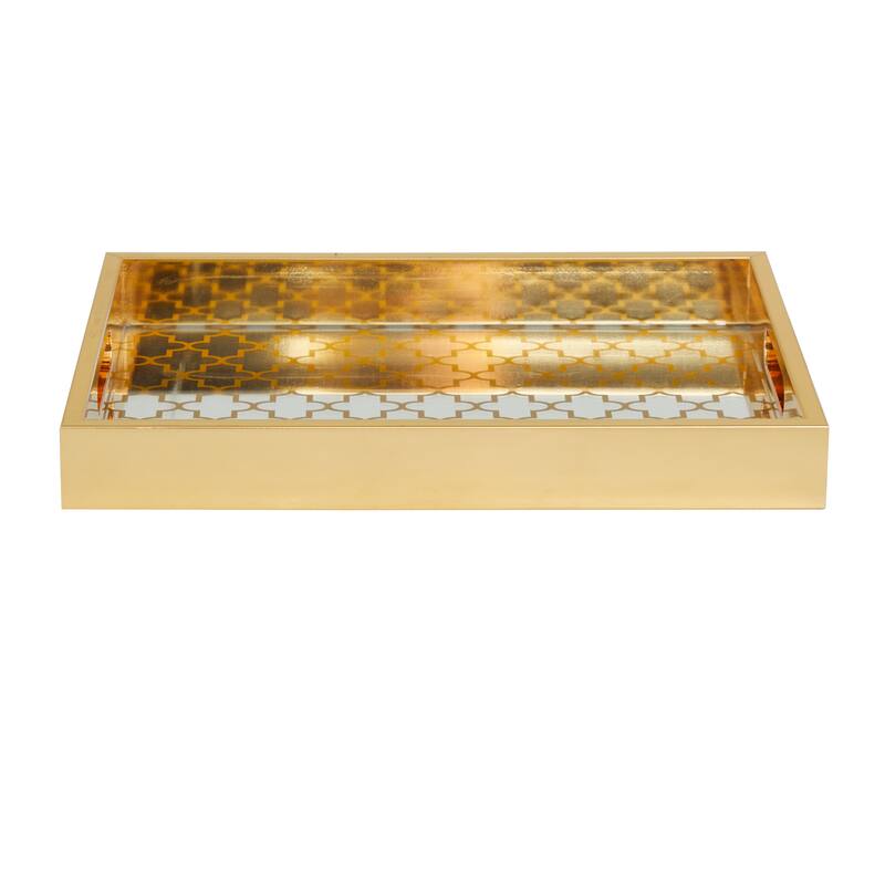 Polished Gold Plastic Mirrored Geometric Tray (Set of 2)