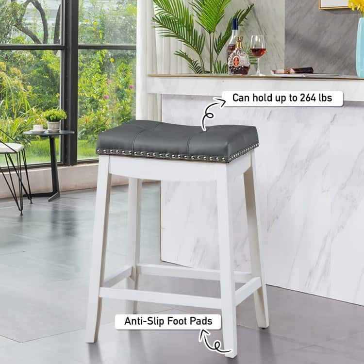 Set of 2 Comfortable Saddle Seat Bar Stool with Rubber Wood Legs and Footrest for Kitchen or Dining - 19" x 14" x 24"(L x W x H)