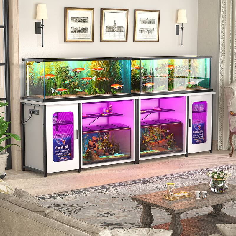 Aquarium Stand with USB Port and LED Light, Fish Tank Stand with Cabinet