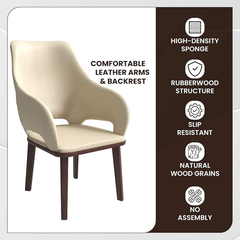 LeisureMod Set of 4 Vivara Leather Dining Chair with Padded Seat - Modern Arm Chair for Home Office Bar & Kitchen