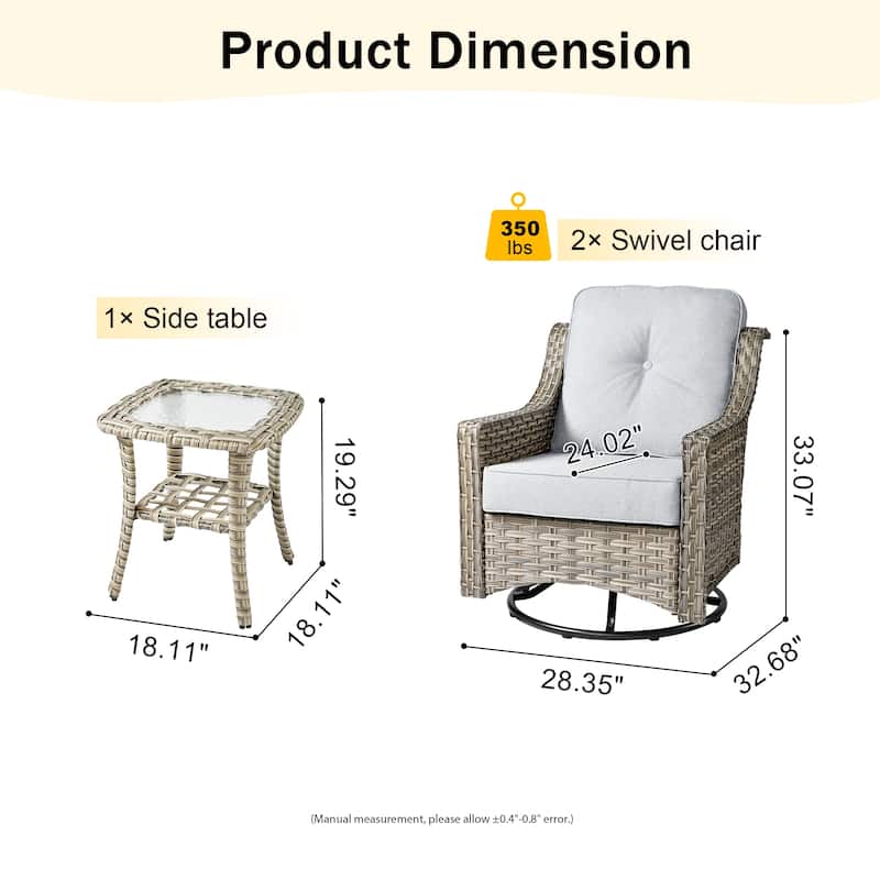 HOOOWOOO 3-piece Outdoor Patio Swivel Rocker Chairs with Side Table