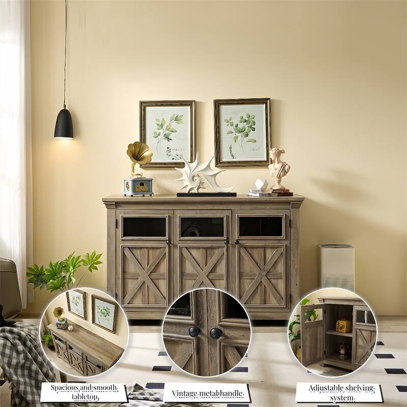 Wood Buffet Cabinet with 2 Doors and Metal Handle for Dining Room
