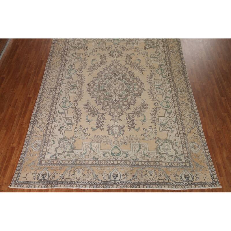 Geometric Tabriz Persian Vintage Area Rug Handmade Wool Carpet - 9'7" x 12'9"