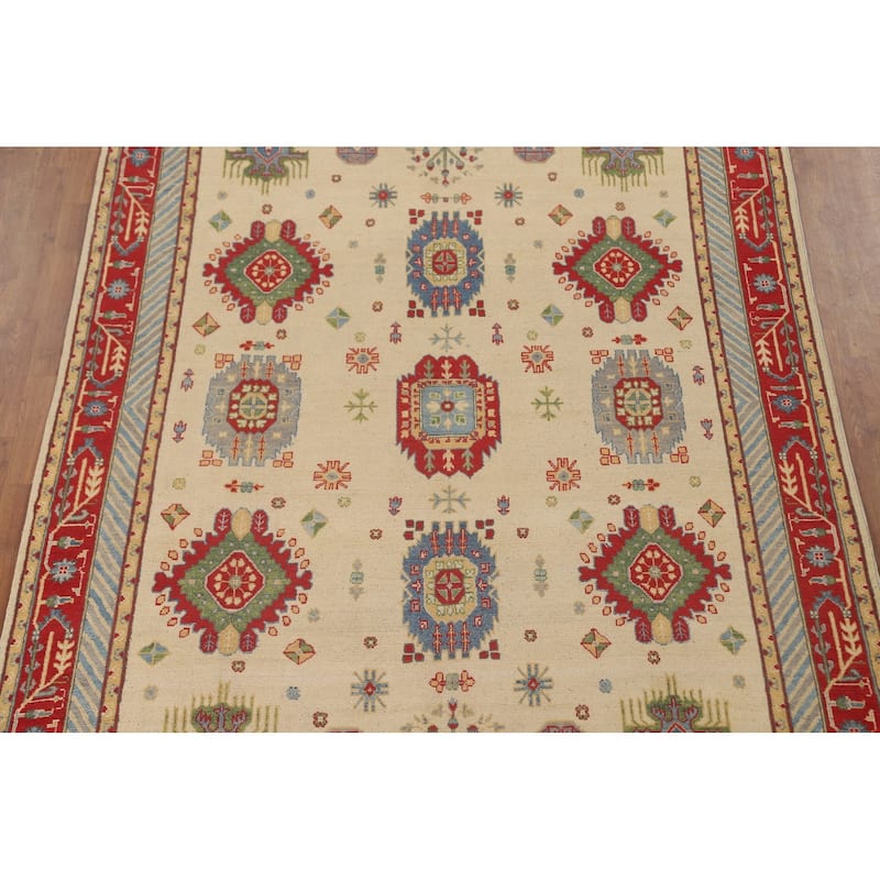 Traditional Kazak Area Rug Hand-Knotted Wool Carpet - 7'0" x 9'11"