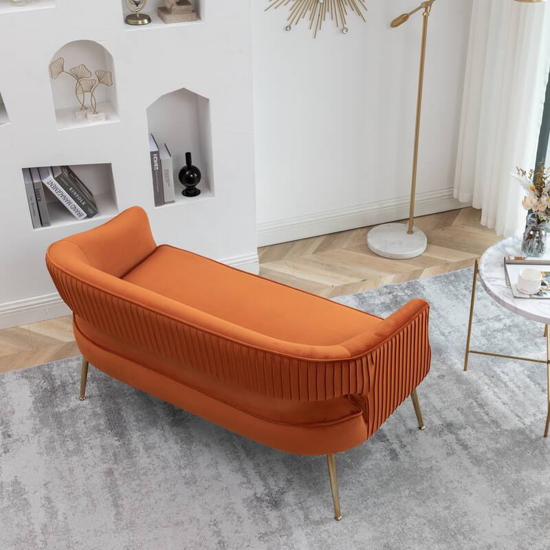 SEYNAR Modern 51'' Velvet Tufted Loveseat Open Back with Golden Metal Legs