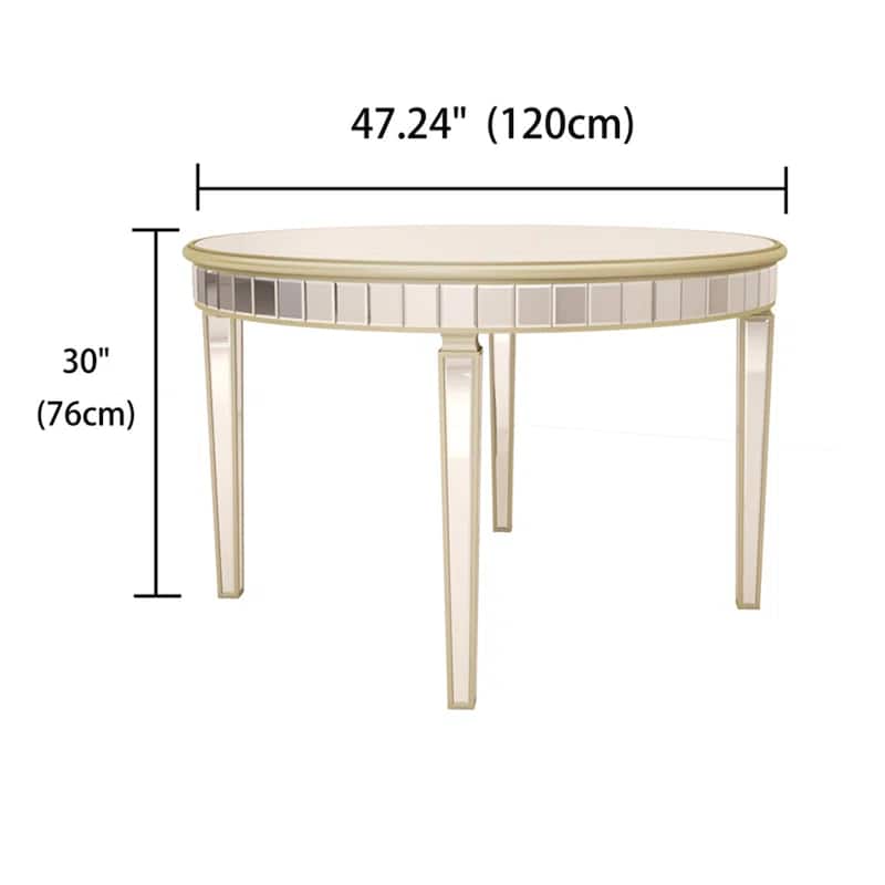 47.24" Round Mirror Top Dining Table Tapered Metal Legs