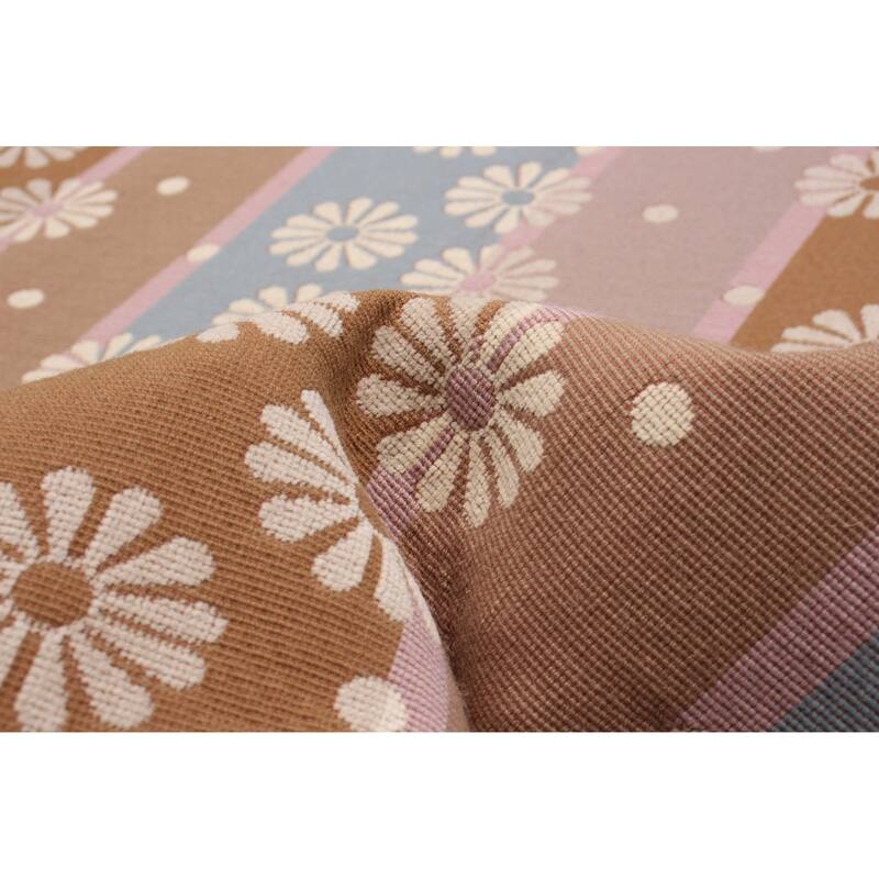 ECARPETGALLERY Machine Woven Lotus Mod Tan Cotton Rug - 4'4 x 6'8