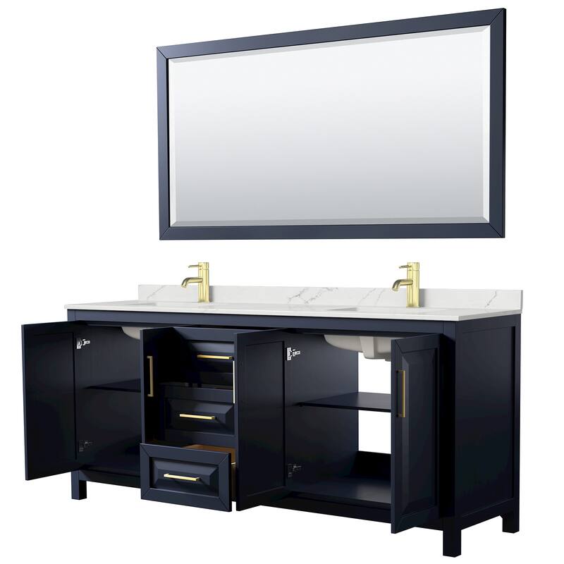 Daria 80-inch Double Vanity, Single Hole Quartz Top, 70-inch Mirror