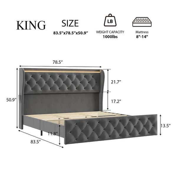 Velvet Upholstered Bed Frame with Wingback Headboard - Bed Bath ...